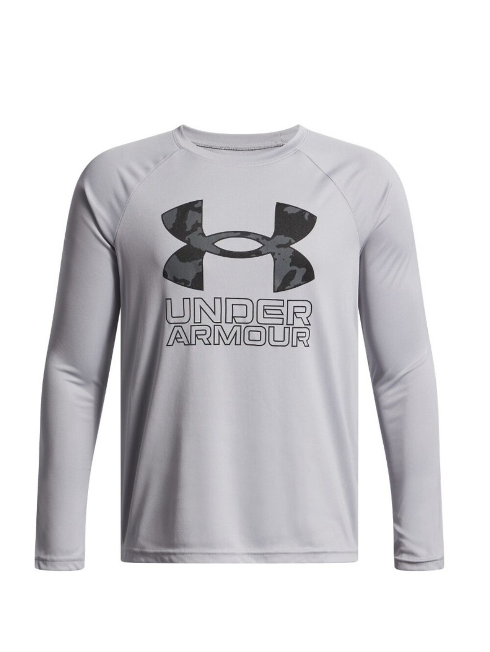 NWT Under Armour Light Gray Long Sleeve Logo Tee with Black Camo Logo - YXL